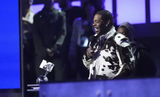 Busta Rhymes accepts the 2024 MTV EMAs global icon award during the MTV European Music Awards in Manchester, England, Sunday, Nov. 10, 2024. (Scott A Garfitt/Invision/AP)