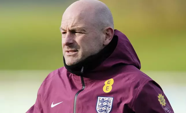 England Interim Manager Lee Carsley looks on during a training session at St George's Park, Burton upon Trent, England, Wednesday Nov. 13, 2024. (Nick Potts/PA via AP)