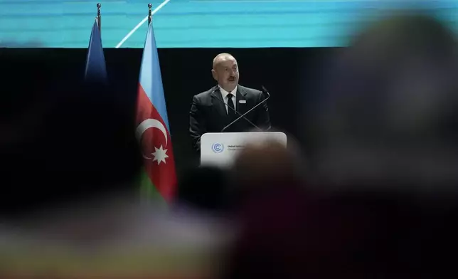 Ilham Aliyev, Azerbaijan president, speaks at a summit of the leaders of Small Islands Developing States at the COP29 U.N. Climate Summit, Wednesday, Nov. 13, 2024, in Baku, Azerbaijan. (AP Photo/Rafiq Maqbool)