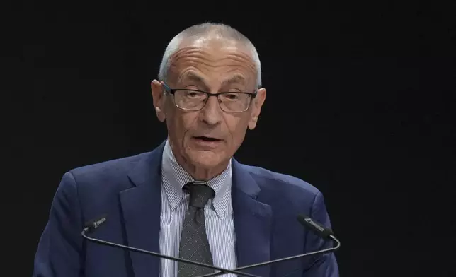 John Podesta, U.S. climate envoy, speaks during a plenary session at the COP29 U.N. Climate Summit, Wednesday, Nov. 13, 2024, in Baku, Azerbaijan. (AP Photo/Sergei Grits)