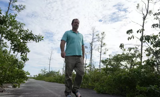 Chris Bergh, the South Florida program manager for the Nature Conservancy, walks in the habitat of the Key Deer, the smallest subspecies of the white-tailed deer that have thrived in the piney and marshy wetlands of the Florida Keys, Tuesday, Oct. 15, 2024, in Big Pine Key, Fla. (AP Photo/Lynne Sladky)