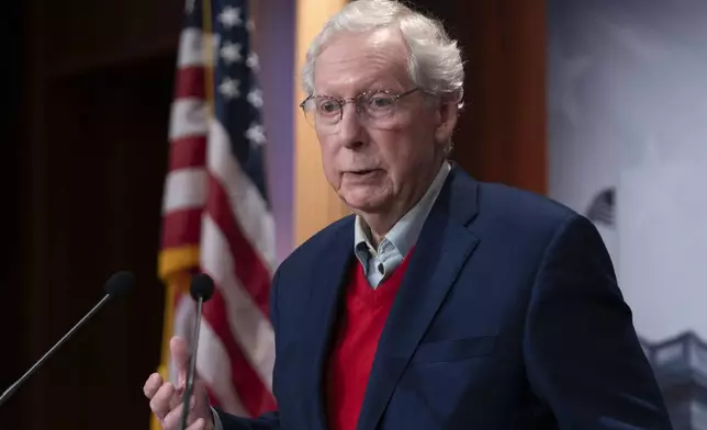 Senate Minority Leader Mitch McConnell R-Ky. speaks during a news conference about the election at the Capitol in Washington, Wednesday, Nov. 6, 2024. (AP Photo/Jose Luis Magana)