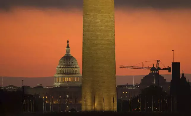 The U.S. Capitol, is seen on sunrise in Washington, Tuesday, Nov. 5, 2024. (AP Photo/Jose Luis Magana)