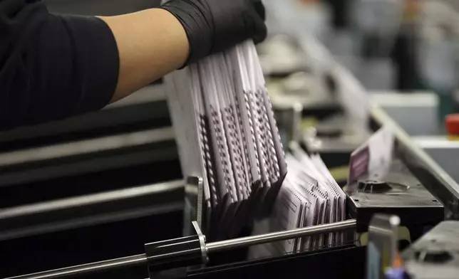 Ballots are scanned and sorted at San Francisco Department of Elections in City Hall in San Francisco on Wednesday, Nov. 6, 2024. (Scott Strazzante/San Francisco Chronicle via AP)