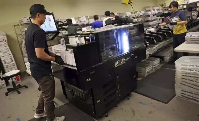 Ballots are scanned and sorted at San Francisco Department of Elections in City Hall in San Francisco on Wednesday, Nov. 6, 2024. (Scott Strazzante/San Francisco Chronicle via AP)