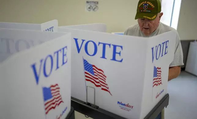 Ronnie Brookshire votes, Tuesday, Nov. 5, 2024, in Canton, N.C. (AP Photo/George Walker IV)