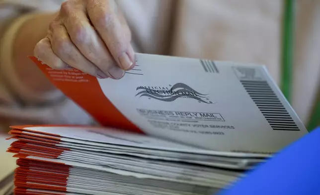 Election workers process mail-in ballots for the 2024 General Election at the Chester County, Pa., administrative offices, Tuesday, Nov. 5, 2024, in West Chester, Pa. (AP Photo/Matt Slocum)