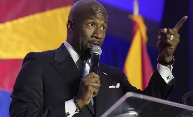 Democratic congressional candidate Quacy Smith speaks during a watch party on election night Tuesday, Nov. 5, 2024, in Phoenix. (AP Photo/Ross D. Franklin)