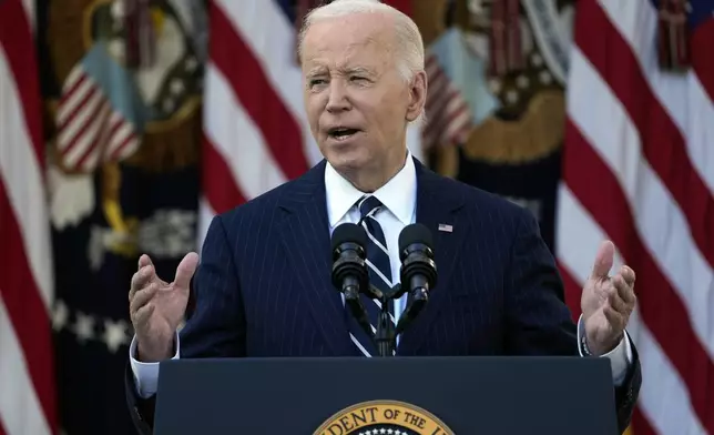 President Joe Biden speaks in the Rose Garden of the White House in Washington, Thursday, Nov. 7, 2024. (AP Photo/Susan Walsh)