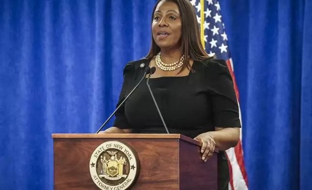 FILE - New York Attorney General Letitia James speaks Feb. 16, 2024, in New York. (AP Photo/Bebeto Matthews, File)