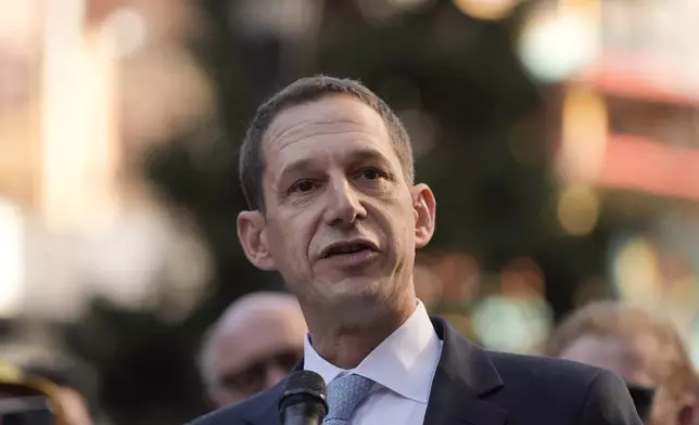 Daniel Lurie speaks at a news conference in San Francisco, Friday, Nov. 8, 2024. (AP Photo/Jeff Chiu)