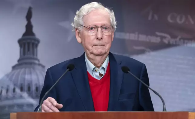 Senate Minority Leader Mitch McConnell R-Ky. speaks during a news conference about the election at the Capitol in Washington, Wednesday, Nov. 6, 2024. (AP Photo/Jose Luis Magana)