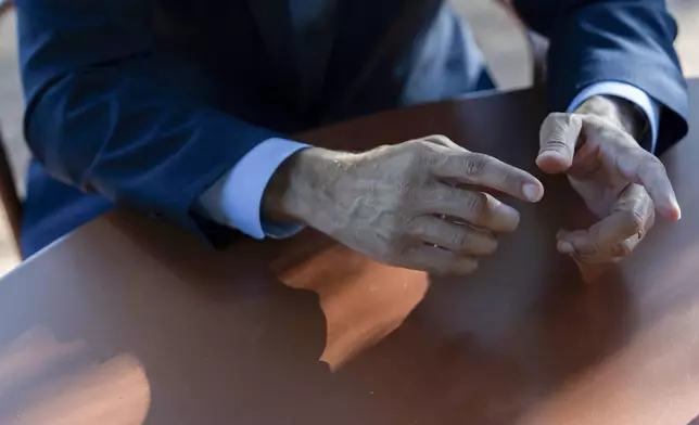 House Minority Leader Hakeem Jeffries, D-N.Y., speaks during an interview with The Associated Press, Saturday, Oct. 12, 2024, in Irvine, Calif. (AP Photo/Julia Demaree Nikhinson)