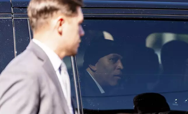 House Minority Leader Hakeem Jeffries, D-N.Y., departs following a campaign event for Derek Tran at Golden Sea Restaurant, Saturday, Oct. 12, 2024, in Anaheim, Calif. (AP Photo/Julia Demaree Nikhinson)