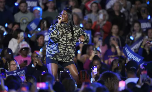 Flo Milli performs during a campaign rally for Democratic presidential nominee Vice President Kamala in Milwaukee, Wis., Friday, Nov. 1, 2024. (AP Photo/Paul Beaty)