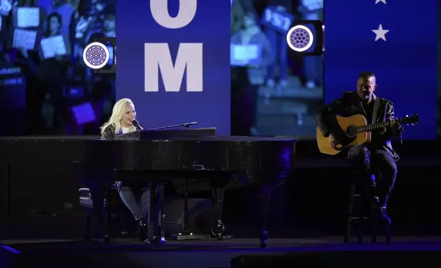 Lady Gaga performs at a campaign rally supporting Democratic presidential nominee Vice President Kamala Harris outside the Philadelphia Museum of Art, Monday, Nov. 4, 2024, in Philadelphia. (AP Photo/Matt Slocum)