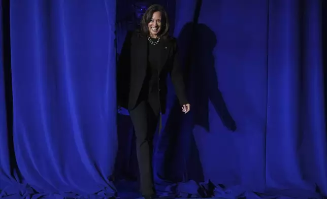 Democratic presidential nominee Vice President Kamala Harris arrives to speak during a campaign rally in Memorial Hall at Muhlenberg College in Allentown, Pa., Monday, Nov. 4, 2024. (AP Photo/Susan Walsh)