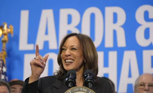 Democratic presidential nominee Vice President Kamala Harris speaks during a campaign event in Janesville, Wis., Friday, Nov. 1, 2024. (AP Photo/Charles Rex Arbogast)