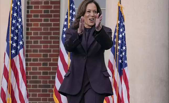 Vice President Kamala Harris arrives to give a concession speech after the 2024 presidential election, Wednesday, Nov. 6, 2024, on the campus of Howard University in Washington. (AP Photo/Jacquelyn Martin)