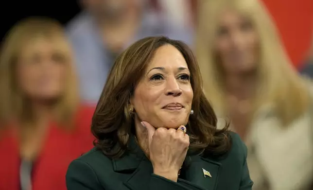 Democratic presidential nominee Vice President Kamala Harris listens during a town hall at The People's Light in Malvern, Pa., Monday, Oct. 21, 2024. (AP Photo/Matt Rourke)