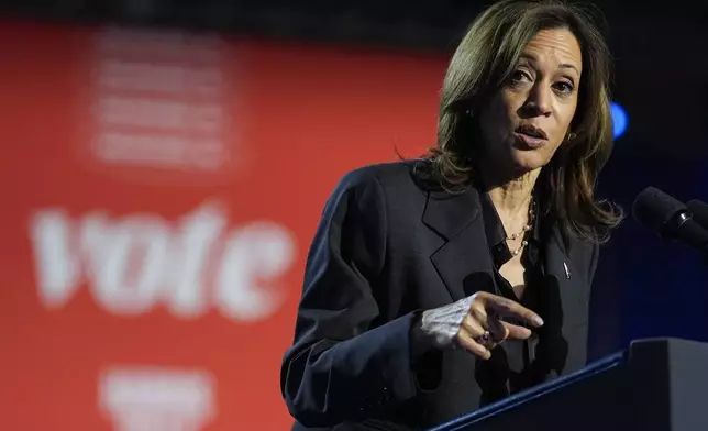 Democratic presidential nominee Vice President Kamala Harris speaks during a campaign rally at the Wisconsin State Fair Expo in West Allis, Wis., Friday, Nov. 1, 2024. (AP Photo/Jacquelyn Martin)