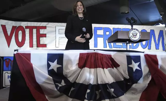 Democratic presidential nominee Vice President Kamala Harris speaks during a campaign event at Montage Mountain Resort in Scranton, Pa., Monday, Nov. 4, 2024. (AP Photo/Jacquelyn Martin)