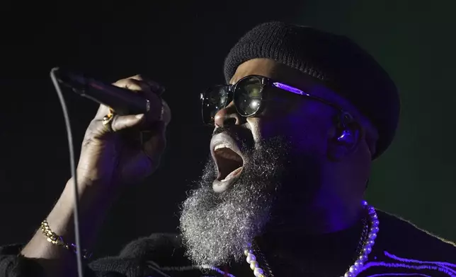 Tariq Trotter, also known as Black Thought, of The Roots, performs during a campaign rally for Democratic presidential nominee Vice President Kamala Harris outside the Philadelphia Museum of Art, Monday, Nov. 4, 2024, in Philadelphia. (AP Photo/Matt Rourke)