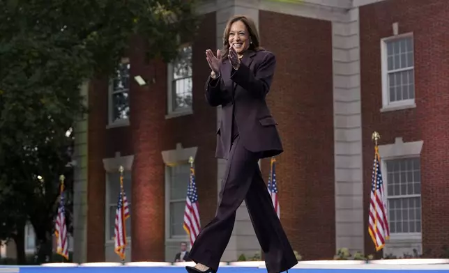 Vice President Kamala Harris arrives to give a concession speech after the 2024 presidential election, Wednesday, Nov. 6, 2024, on the campus of Howard University in Washington. (AP Photo/Jacquelyn Martin)