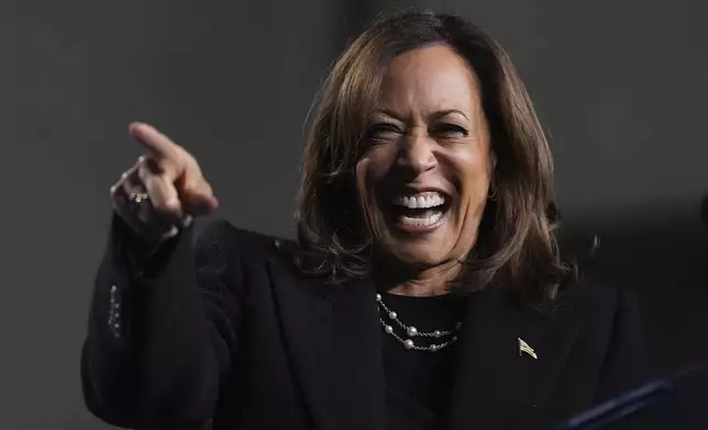 Democratic presidential nominee Vice President Kamala Harris speaks during a campaign rally in Memorial Hall at Muhlenberg College in Allentown, Pa., Monday, Nov. 4, 2024. (AP Photo/Jacquelyn Martin)