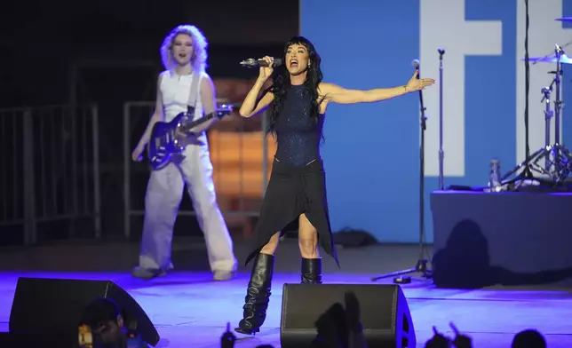 Katy Perry performs during a campaign rally for Democratic presidential nominee Vice President Kamala Harris at Carrie Blast Furnaces in Pittsburgh, Monday, Nov. 4, 2024. (AP Photo/Gene J. Puskar)