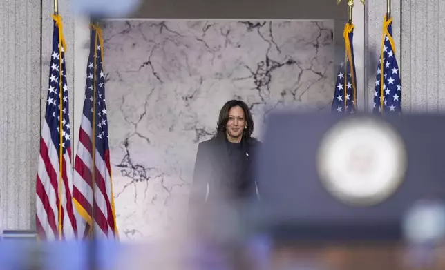 Vice President Kamala Harris arrives to deliver a concession speech for the 2024 presidential election on the campus of Howard University in Washington, Wednesday, Nov. 6, 2024. (AP Photo/Ben Curtis)