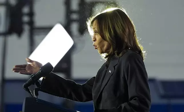 Democratic presidential nominee Vice President Kamala Harris speaks at a campaign rally at Little Chute High School, Friday, Nov. 1, 2024, in Little Chute, Wis. (AP Photo/Alex Brandon)