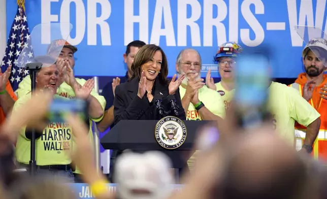 Democratic presidential nominee Vice President Kamala Harris speaks during a campaign event in Janesville, Wis., Friday, Nov. 1, 2024. (AP Photo/Kayla Wolf)