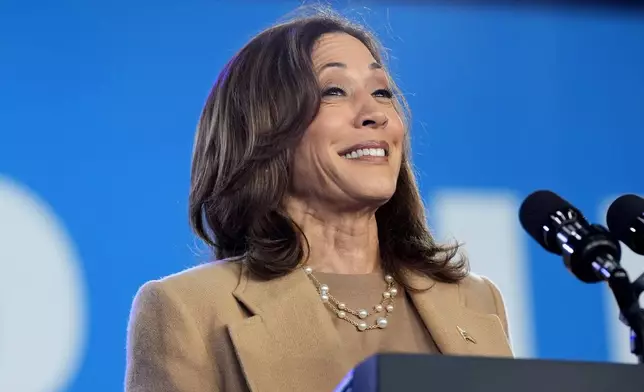 Democratic presidential nominee Vice President Kamala Harris speaks during a campaign rally, Saturday, Nov. 2, 2024, at the PNC Music Pavilion in Charlotte, N.C. (AP Photo/Jacquelyn Martin)