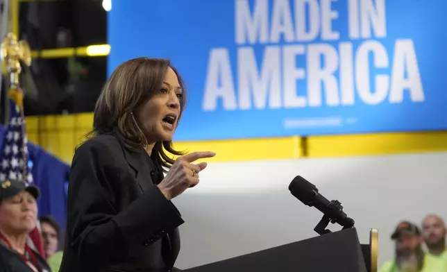 Democratic presidential nominee Vice President Kamala Harris speaks during a campaign event in Janesville, Wis., Friday, Nov. 1, 2024. (AP Photo/Charles Rex Arbogast)