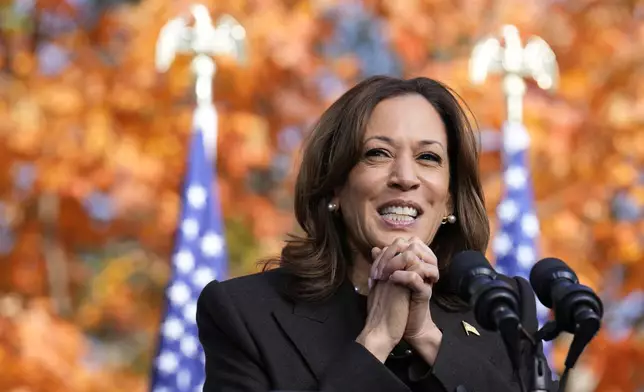 Democratic presidential nominee Vice President Kamala Harris speaks during a campaign event at Riverside Park in Grand Rapids, Mich., Friday, Oct. 18, 2024. (AP Photo/Jacquelyn Martin)