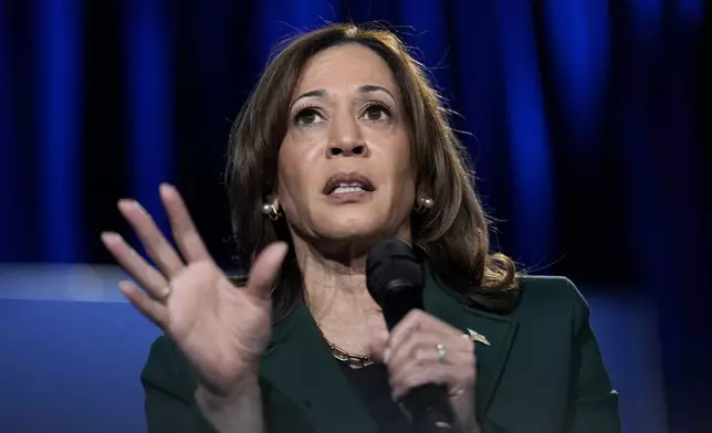 Democratic presidential nominee Vice President Kamala Harris speaks during a town hall at the Royal Oak Theatre in Royal Oak, Mich., Monday, Oct. 21, 2024. (AP Photo/Jacquelyn Martin)