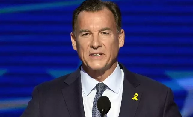 FILE - Rep. Tom Suozzi, D-N.Y., speaks during the Democratic National Convention, Aug. 21, 2024, in Chicago. Suozzi is the Democrat candidate for New York's 3rd Congressional District. (AP Photo/J. Scott Applewhite, File)