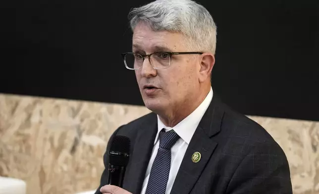 FILE - Rep. Brandon Williams, R-N.Y., speaks during a session at the COP28 U.N. Climate Summit, Dec. 9, 2023, in Dubai, United Arab Emirates. Williams is the Republican candidate in New York's 22nd Congressional District. (AP Photo/Joshua A. Bickel, File)