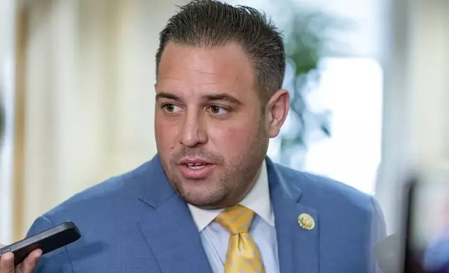 FILE - Rep. Anthony D'Esposito, R-N.Y., arrives for a meeting of Republicans on Capitol Hill in Washington, Oct. 24, 2023. D'Esposito is the Republican candidate in New York's District 4. (AP Photo/Alex Brandon, File)