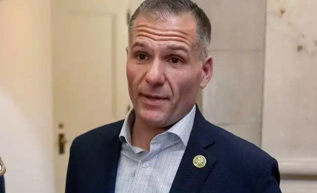 FILE - U.S. Rep. Marc Molinaro, R-N.Y., speaks to reporters outside of the offices of the Speaker of the House on Capitol Hill, Oct. 4, 2023 in Washington. Molinaro is the Republican candidate in New York's 19th Congressional District. (AP Photo/Mark Schiefelbein, File)