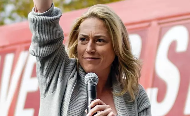 FILE - Alison Esposito, greets supporters during a campaign rally, Oct. 31, 2022, in Westchester, N.Y. Esposito is the Republican candidate in New York's 18th Congressional District. (AP Photo/Eduardo Munoz Alvarez, FIle)