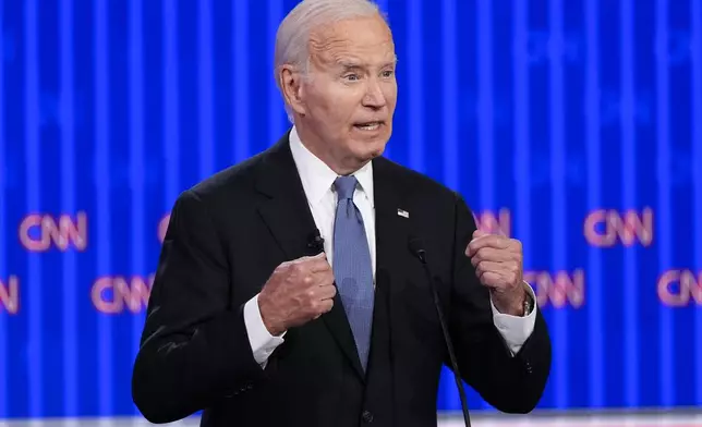 FILE - President Joe Biden speaks during a presidential debate with Republican presidential candidate former President Donald Trump, June 27, 2024, in Atlanta. (AP Photo/Gerald Herbert)