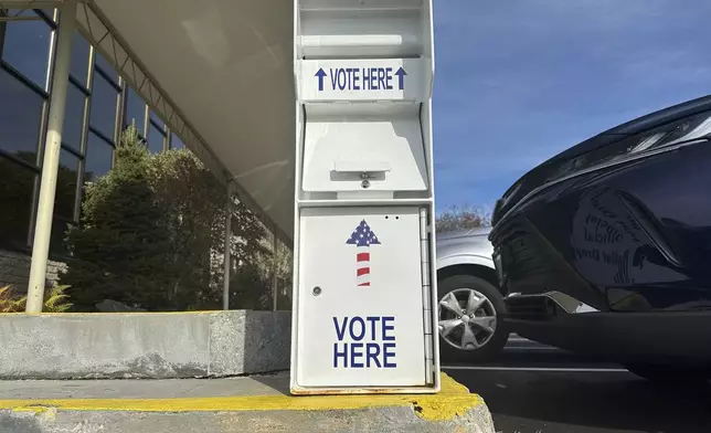 A ballot drop box for voting in the election is shown in Portland, Maine, on Thursday, Oct. 31, 2024. (AP Photo/Patrick Whittle)