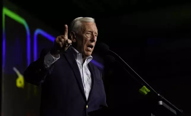 Democratic Rep. Steny Hoyer, representing Maryland's 5th Congressional District, gives a speech during an election night watch party Tuesday, Nov. 5, 2024, in College Park, Md. (AP Photo/Jess Rapfogel)