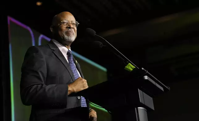 Democratic Rep. Glenn Ivey, representing Maryland's 4th Congressional District, gives a speech during an election night watch party Tuesday, Nov. 5, 2024, in College Park, Md. (AP Photo/Jess Rapfogel)