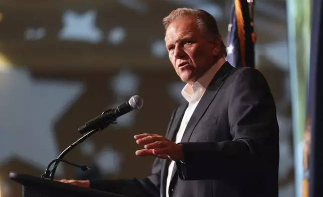 Republican Michigan Senate candidate Mike Rogers speaks during an election night watch party, Tuesday, Nov. 5, 2024, at Suburban Showplace Collection in Novi, Mich. (AP Photo/Paul Sancya)