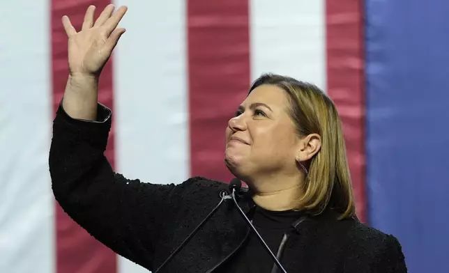 Democratic Michigan Senate candidate Rep. Elissa Slotkin speaks during an election night watch party, Wednesday, Nov. 6, 2024, in Detroit. (AP Photo/Carlos Osorio)