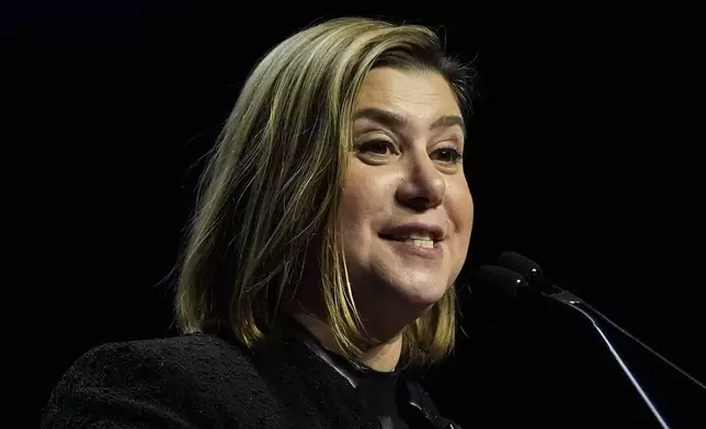 Democratic Michigan Senate candidate Rep. Elissa Slotkin speaks during an election night watch party, Wednesday, Nov. 6, 2024, in Detroit. (AP Photo/Carlos Osorio)