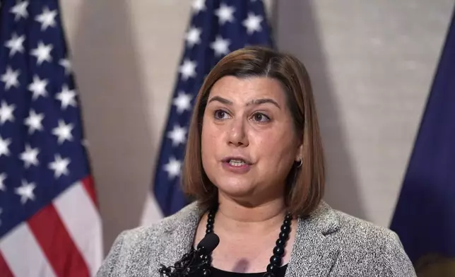 Democratic Sen.-elect Elissa Slotkin of Michigan addresses the media, Wednesday, Nov. 6, 2024, in Detroit. (AP Photo/Carlos Osorio)